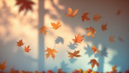 Poster - Autumn backdrop featuring the shadows of leaves on a wall. Abstract scene.