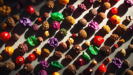 Poster - Assorted peppercorns in a colorful variety observed from above.