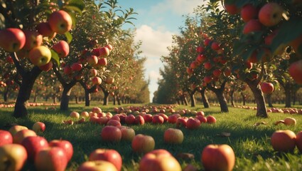 Poster - Apples on trees in an orchard during the fall season.