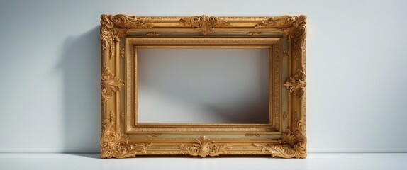 Poster - Antique golden frame on a white background. Gold frame isolated. Golden frame isolated. Square golden frame isolated.