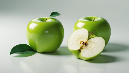 Aufkleber - Apple isolated. Fresh green apple and a half apple on a white background.