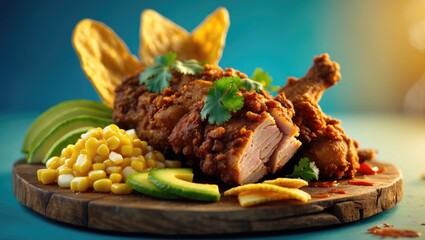 Aufkleber - Andean-style pork fried in a traditional manner, accompanied by hominy corn, avocado, and plantains.