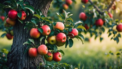 Poster - Apple Harvesting, Red Apples on Tree Branches