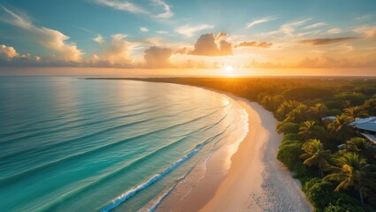 Aufkleber - Aerial view of sunrise over a beach resort