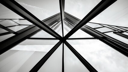 Aufkleber - architecture of geometry at glass window - black and white