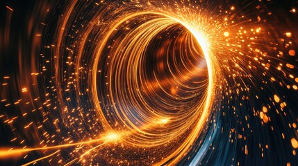 Poster - Welding sparks forming an abstract light pattern against a sleek gradient black-and-orange background.