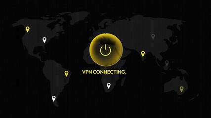 Poster - VPN Connecting Screen 4K Animation with world map and location blinking. Loading screen of vpn animation background