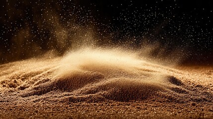 Poster - A close-up of fine chocolate dust floating in the air, dramatic lighting adding depth, with ample copy space.