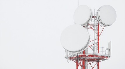 Poster - A close-up shot of a telecommunication tower with visible details, surrounded by a neutral, empty sky for text or design.