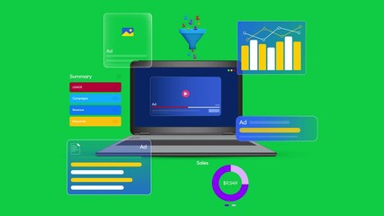 Poster - Digital marketing with leads and graphs 4k animation. Business, finance, graph, bars, charts, earning