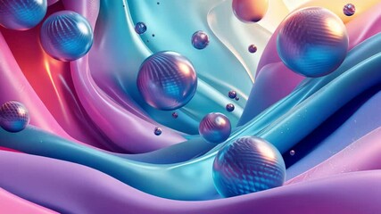 Poster - Abstract Colorful Spheres Floating on Wavy Fabric