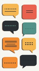 Poster - Colorful speech bubbles in an array of shapes are arranged on a subtle backdrop ideal for creative projects or digital communication design. Each bubble varies in style for versatility.