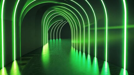 Wall Mural - neon tunnel in green: a mesmerizing view of a neon tunnel, bathed in vibrant green light, creating a