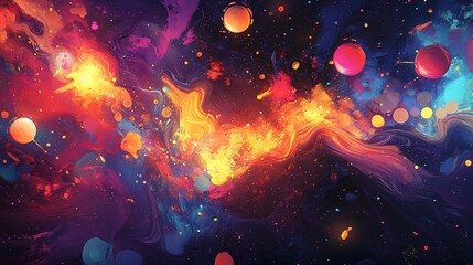 Poster - An abstract expression of creativity, where vibrant paint streaks and drips illuminate the dark canvas