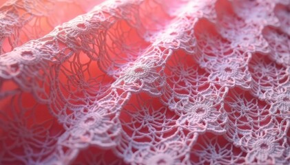 Geometric pattern lace fabric, close-up showing intricate weave , white, abstract