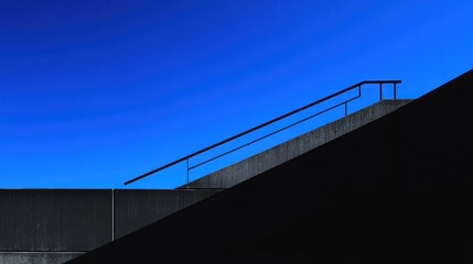 Poster - Minimalist architecture, concrete stairs ascending against a vibrant blue sky.