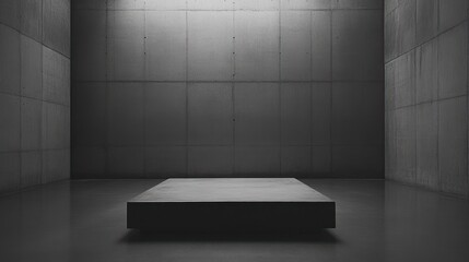 Fototapete - minimalist concrete room with a square platform.