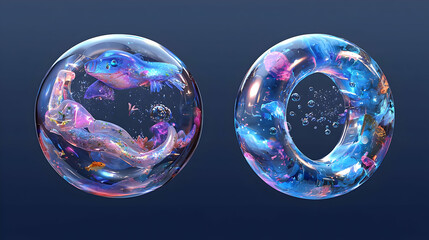 Poster - Abstract 3D Render of Glowing Spheres and Torus with Swirling Neon Colors