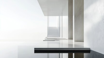 Aufkleber - Minimalist white architecture, modern building exterior with clean lines and reflective surfaces.