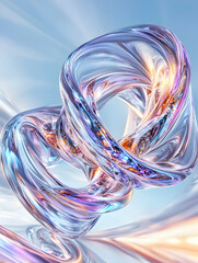 Poster - Abstract 3D Render of Intertwined Glass Rings with Pastel Colors Against a Sky Background