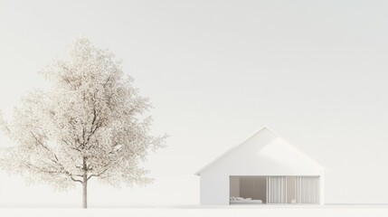 Aufkleber - Minimalist white house and tree.