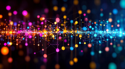 Fototapete - Vibrant Abstract Digital Visualization of Colorful Data Points and Connections in a Technology Background