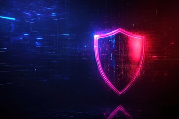 Leinwandbilder - Futuristic security concept featuring a glowing shield symbol with neon lights and digital aesthetics for a modern safety theme