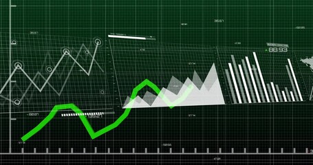 Poster - Animation of green upward trend line on financial graph with bar and line charts
