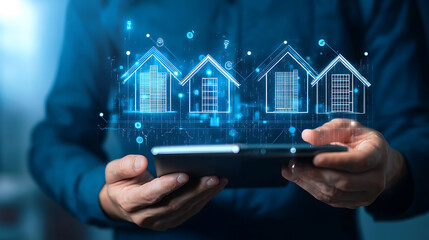 Poster - Innovative real estate technology solutions urban environment digital content futuristic viewpoint