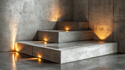 Fototapete - modern concrete staircase with integrated led lighting.
