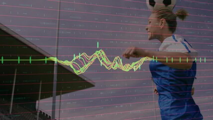 Poster - Running female soccer player with performance data animation overlay on field