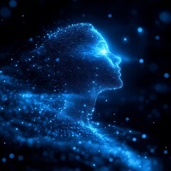 glowing particle woman profile.