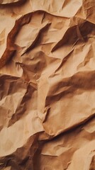 Poster - Brown textured paper surface with crumpled and folded details, showcasing abstract patterns and shadows.