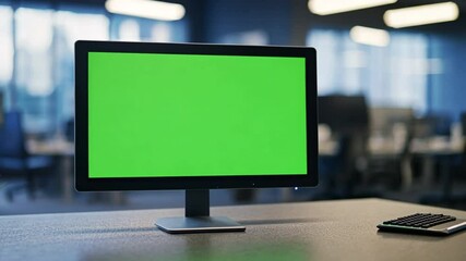 Poster - a workstation featuring a desktop computer with a green screen,