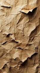Poster - Texture of crumpled, light brown paper with prominent wrinkles and folds creating interesting shadows.