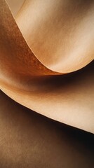 Poster - Abstract view of brown paper in curves highlighting the textures, shadows and light interplay.