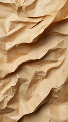 Poster - Abstract close-up of tan crumpled paper, showcasing texture and folds with shadows creating depth