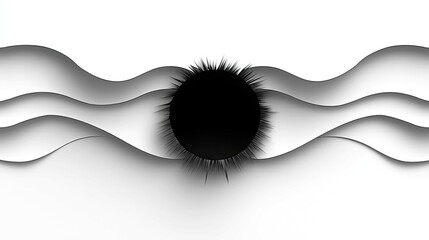 Poster - Abstract Black Circle on White Wavy Background: Minimalist Geometric Design