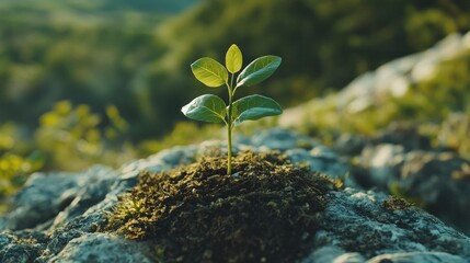 Aufkleber - A plant growing with an upward arrow in a natural green setting, representing business success and growth