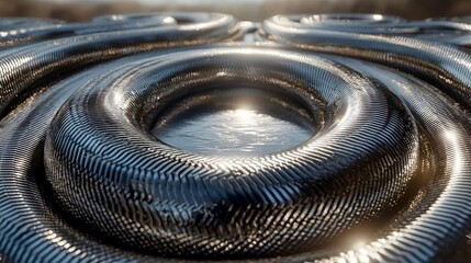 Poster - Abstract Metal Texture: Swirling Chrome Design, Geometric Patterns, and Shiny Surface. Digital Art, 3D Rendering
