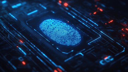 Poster - High-tech fingerprint security lock on a dark background, showcasing double verification and advanced protection systems