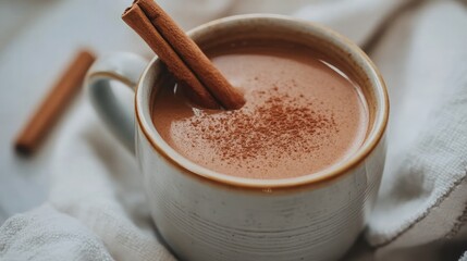 Poster - Hot and comforting Mexican Atole in a traditional mug, topped with a cinnamon stick, ready to be enjoyed on a chilly day