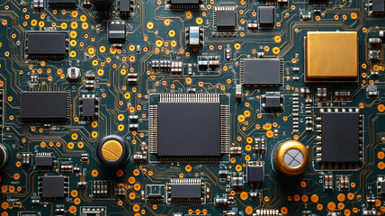 Poster - Electronic circuit board and modern printed circuit board on a textolite banner background