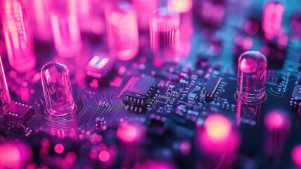 Poster - Close-up of semiconductor and PC parts focusing on the detailed components and circuit design