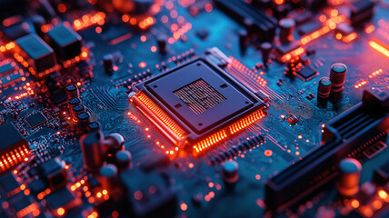 Poster - Detailed view of internal components of a computer motherboard perfect for tech illustrations and education