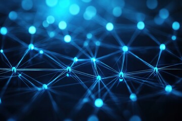 Fototapete - Futuristic digital network design with interconnected nodes and glowing blue gradients in layered paper cut style