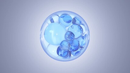 Poster - Essence with many atoms floating in drops. Design collagen bubbles. Mix a cream and serum with a liquid. Cosmetic Molecule Essence Particles