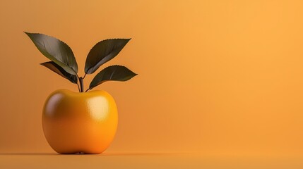 Poster - Golden Apple with Leaves  3D Render  Food  Fruit  Minimalist