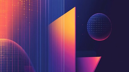 Aufkleber - Abstract digital background with geometric shapes and vibrant colors creating a modern design