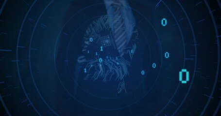 Poster - Binary code and circuit pattern animation over abstract digital background